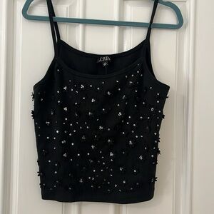 Floral embellished vintage rib tank top
